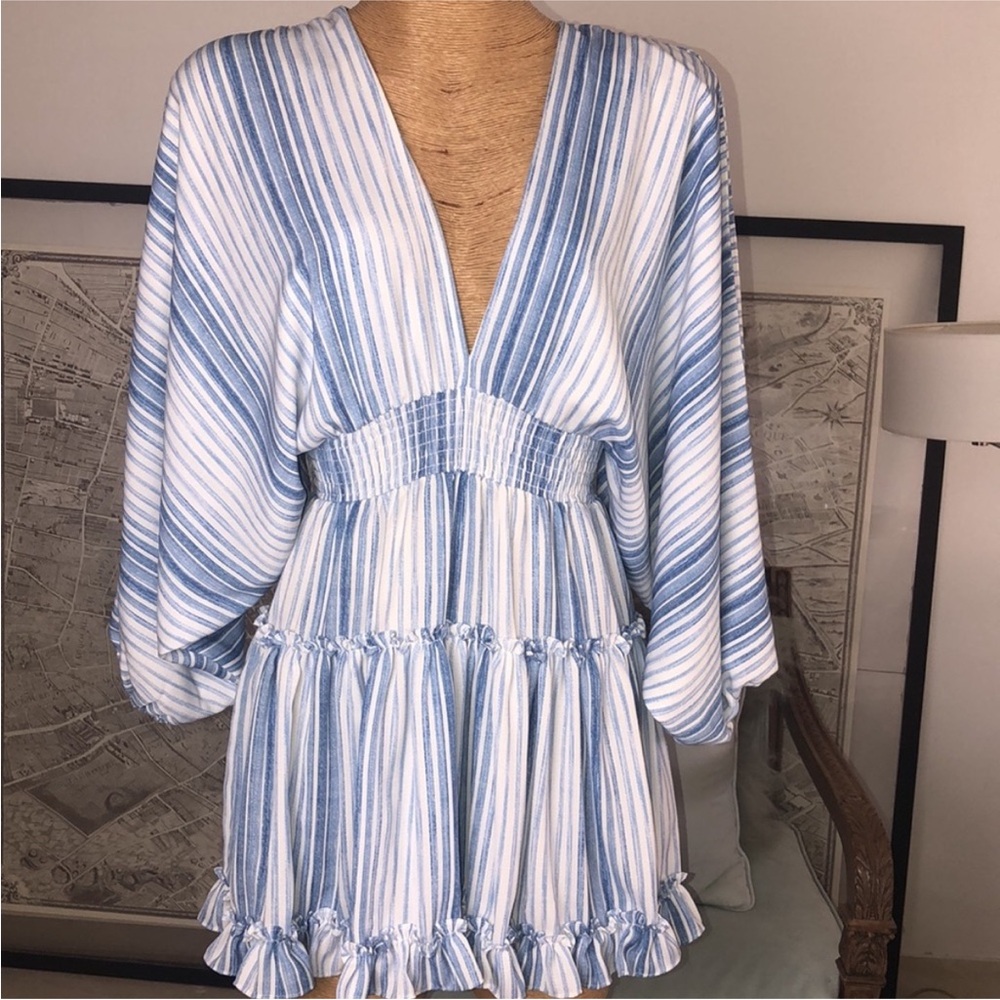 Misa Los Angeles Blue and White Striped Dress
